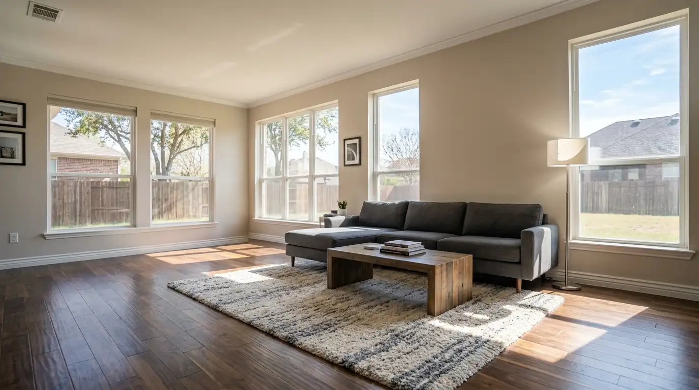 Restored Dallas home interior after professional water damage repairs