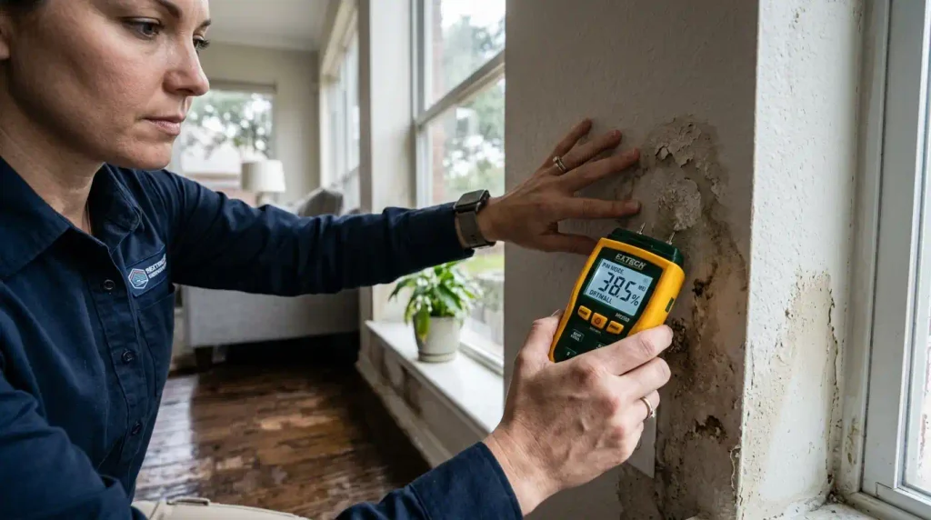 Professional moisture inspection of water-damaged drywall in Dallas TX